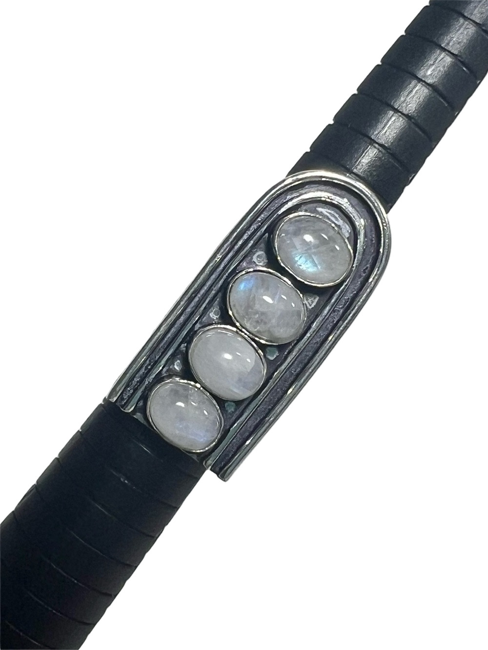 Rainbow Moonstone 925 Circles Gemstone Ring 5.5 5.75 approx.